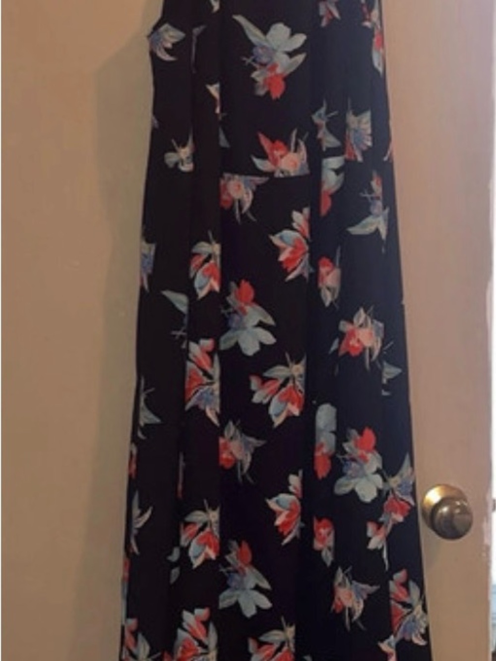 Ava & Viv Black Maxi Dress with Coral & Light Blue Floral Print